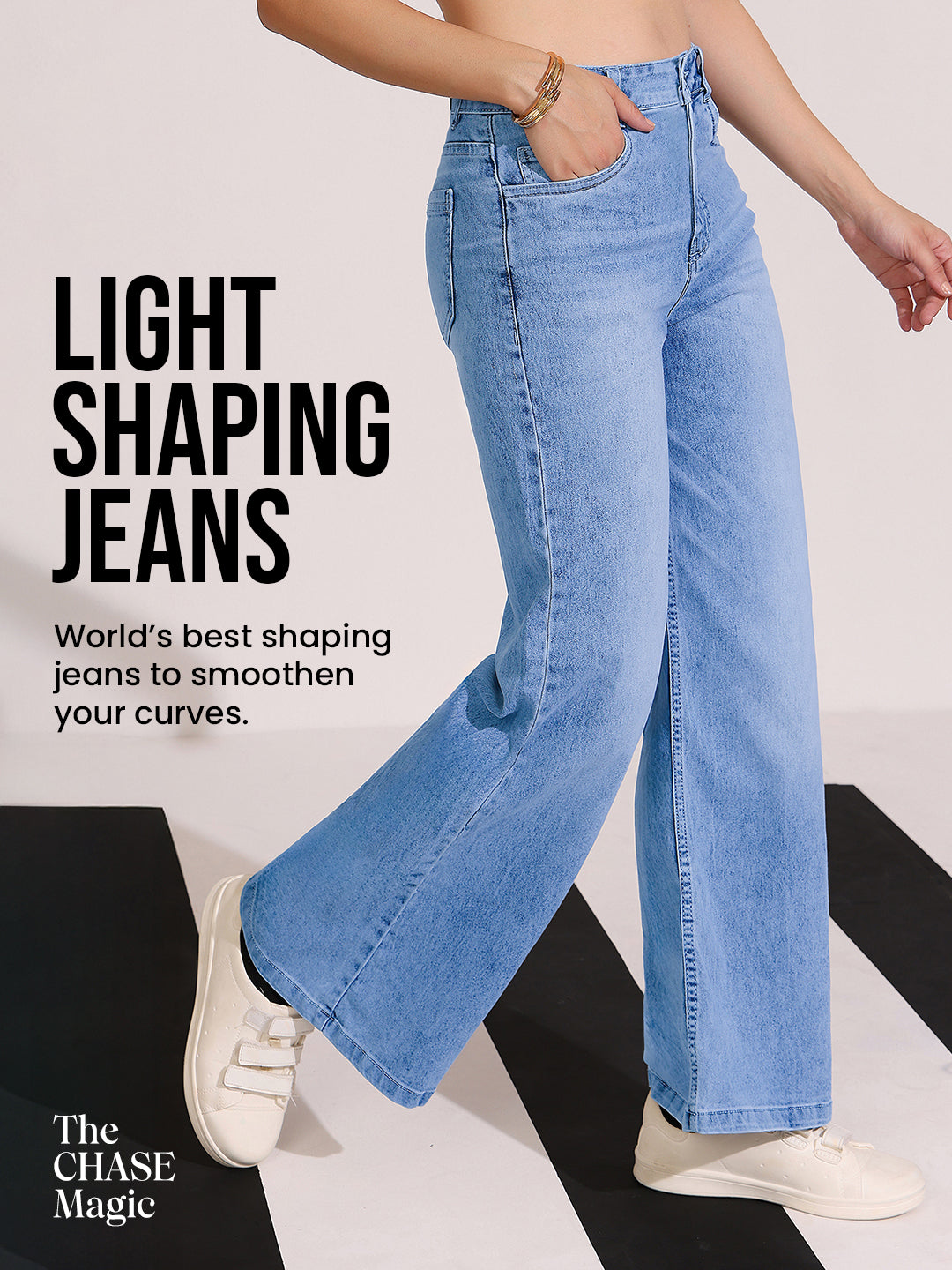 CHASEshape™ Light-Shaping Wide-Leg High-Rise Light-Blue Denim Jeans for Women — Dolce Crudo