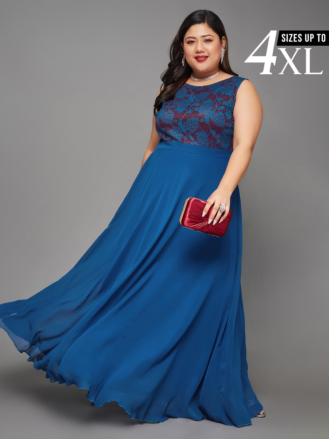 Royal Blue & Wine Sleeveless Fit and Flare Lace Dress for Women