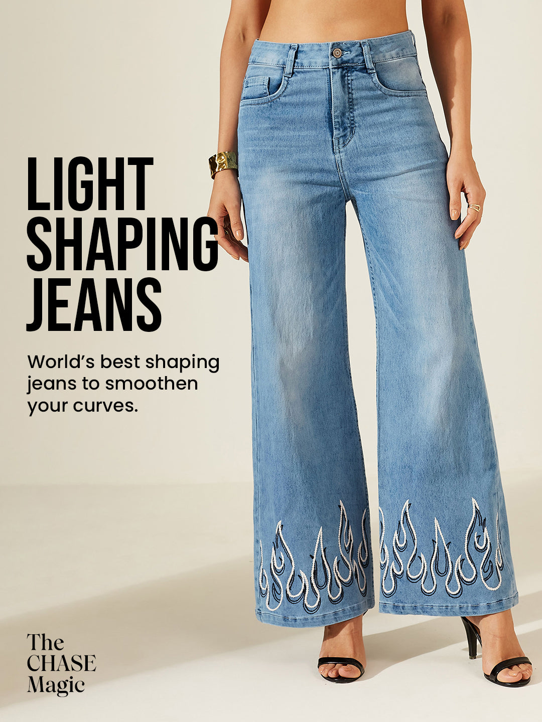 CHASEshape™ Hand-Painted Light-Shaping Wide-Leg High-Rise Light-Blue Denim Jeans for Women — Miss Chase