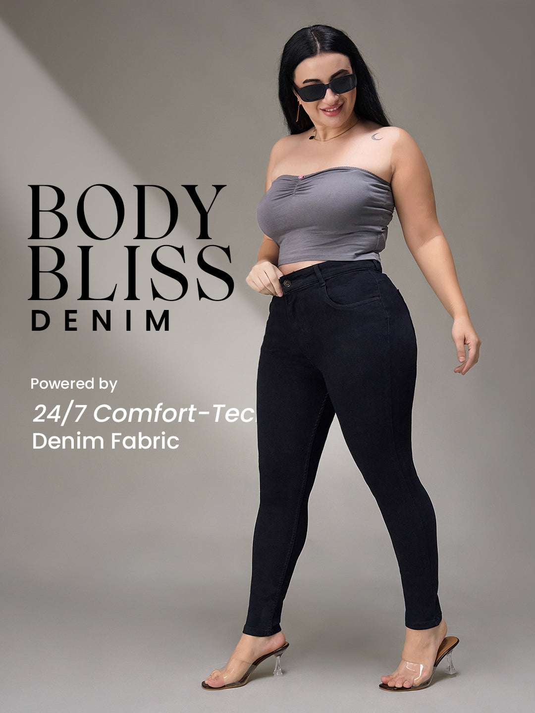 Body Bliss Black Skinny-Fit High-Rise Stretchable Denim Jeans for Women