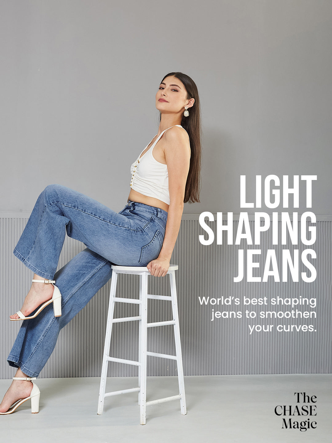 CHASEshape™ Light-Shaping Wide-Leg High-Rise Light-Blue Denim Jeans for Women — Miss Chase