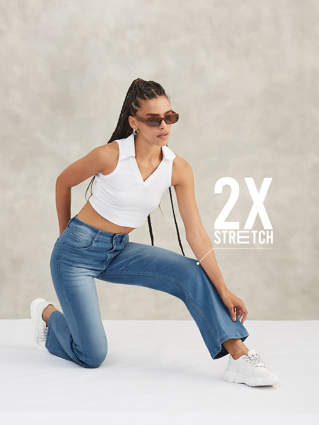 CHASEstretch™ Light-Blue Wide-Leg Mid-Rise Blast-Effect Lightweight Denim Jeans for Women