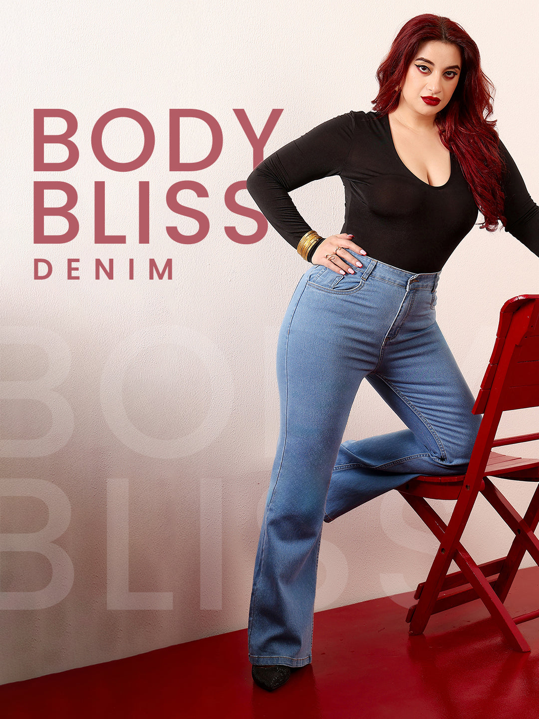 24/7 Comfort Light-Blue Bootcut High-Rise Clean-Look Stretchable Denim Jeans for Women