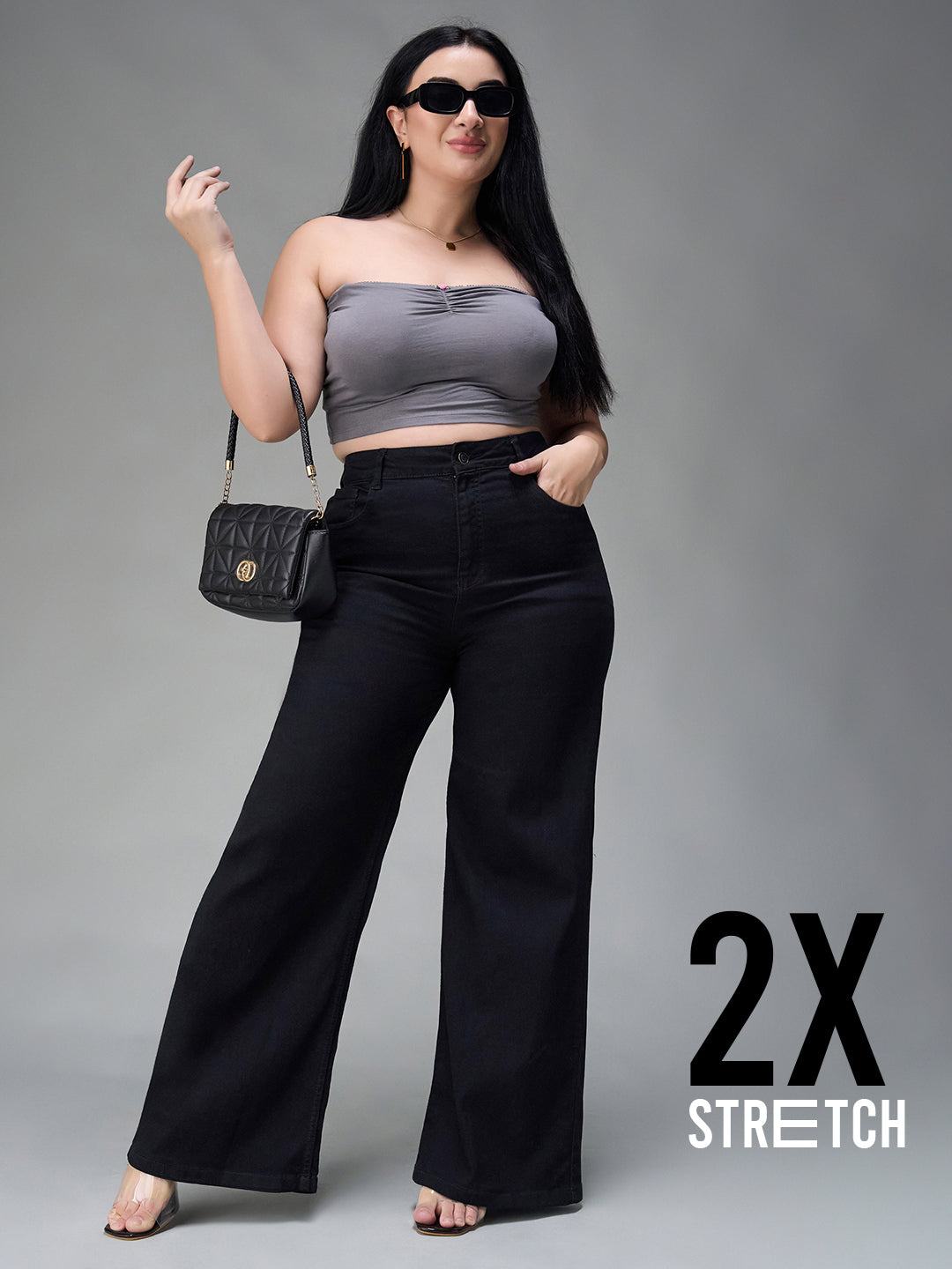 CHASEstretch™ Black Wide Leg High Rise Stretchable Denim Jeans