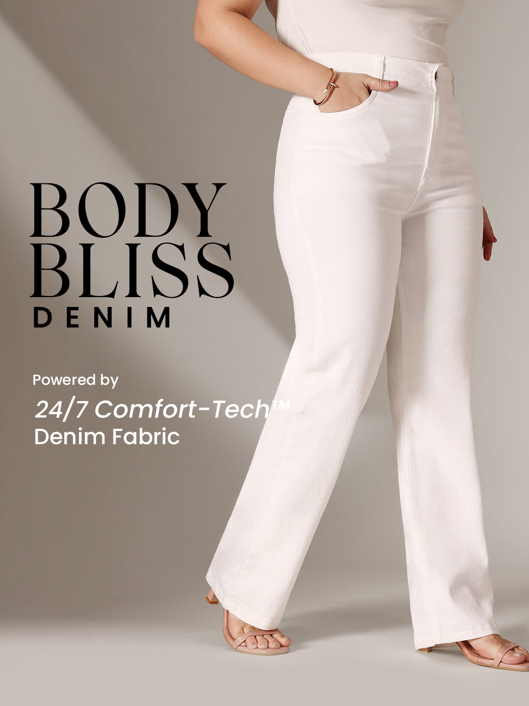 24/7 Comfort White Straight High Rise Stretchable Denim Jeans for Women