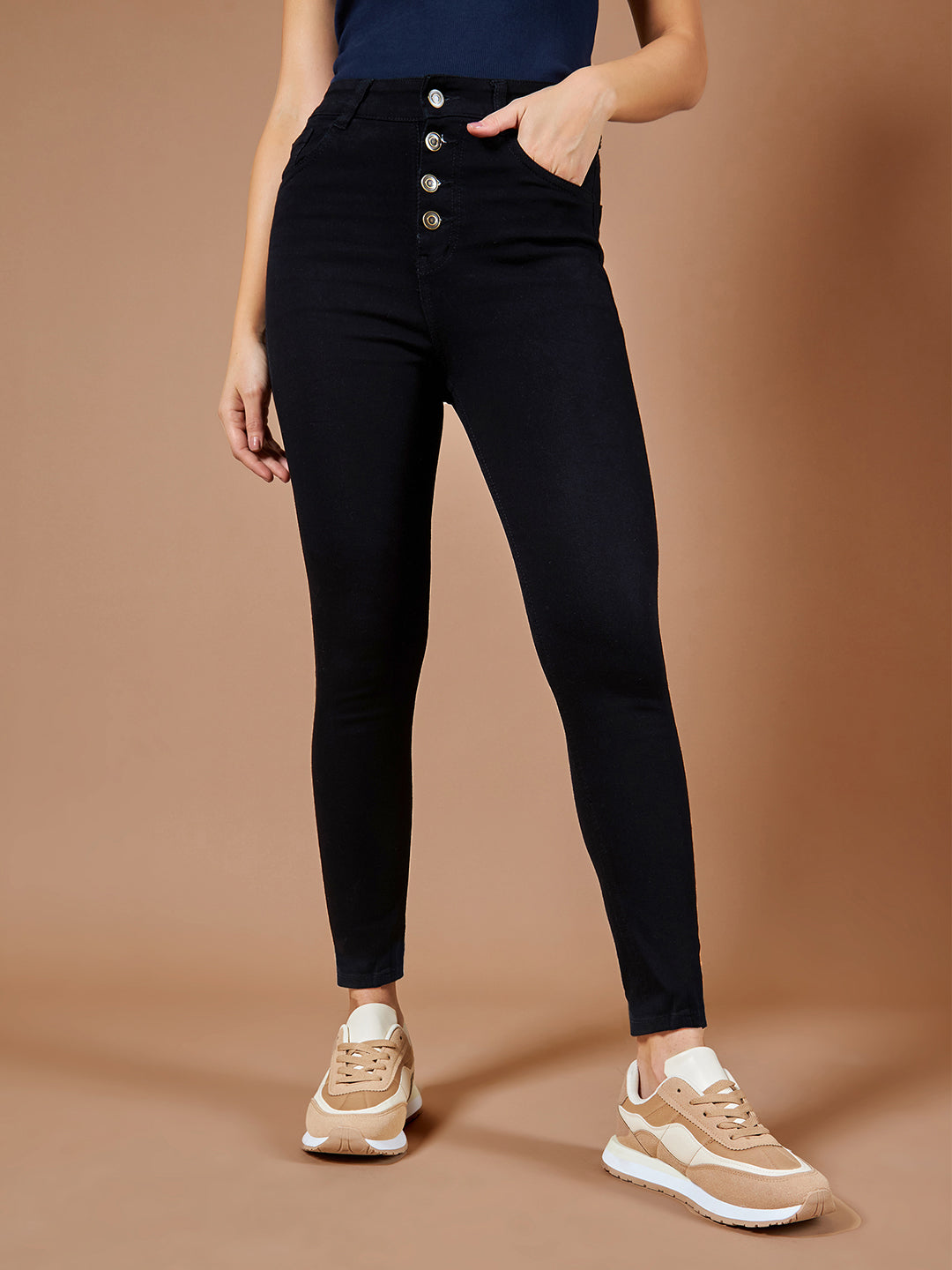 24/7 Comfort Black Skinny-Fit High-Rise Stretchable Denim Jeans