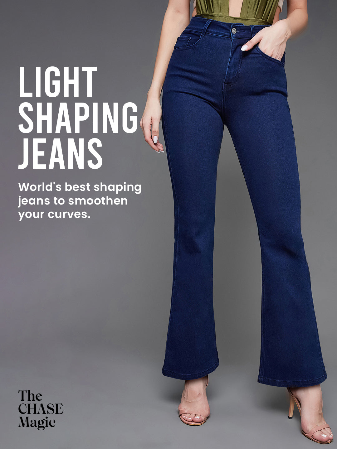 CHASEshape™ Navy-Blue Bootcut High-Rise Stretchable Denim Jeans