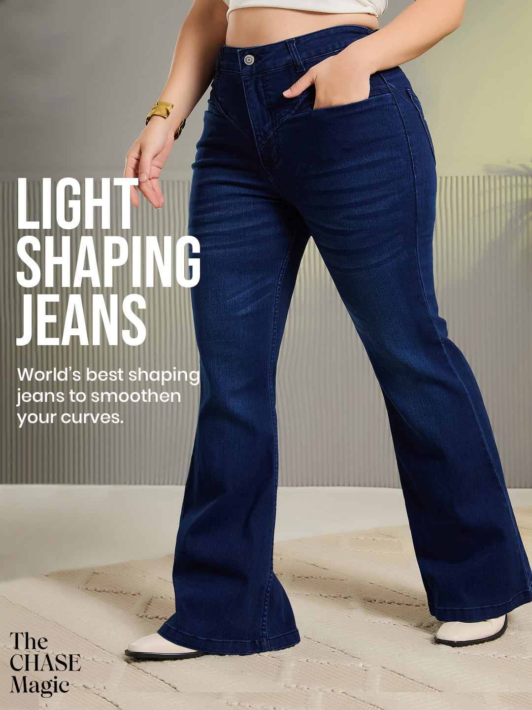 CHASEshape™ Navy Blue Bootcut High Rise Stretchable Denim Jeans for Women