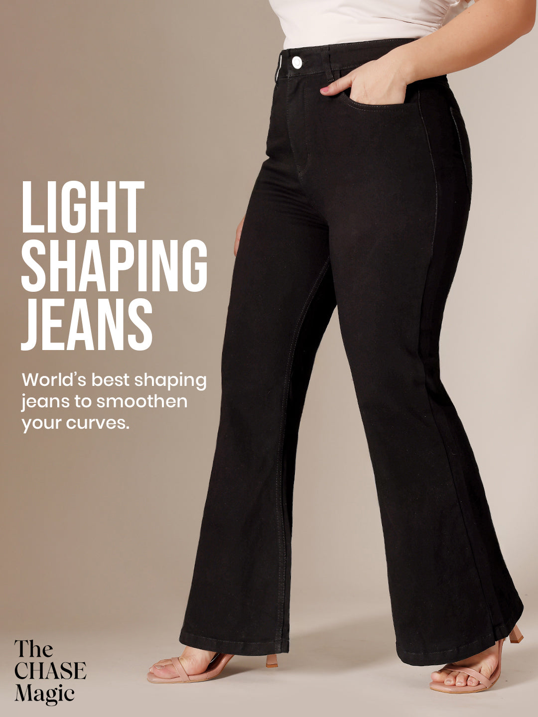 CHASEshape™ Light-Shaping Black Bootcut High Rise Regular Stretchable Denim Jeans for Women