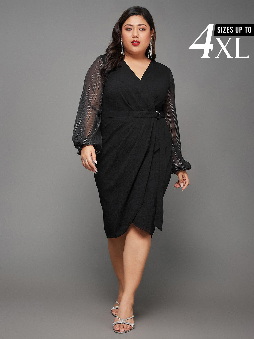 Body Bliss Black Wrap Knee-Length Dress for Women Body Bliss Black Wrap Knee-Length Dress for Women