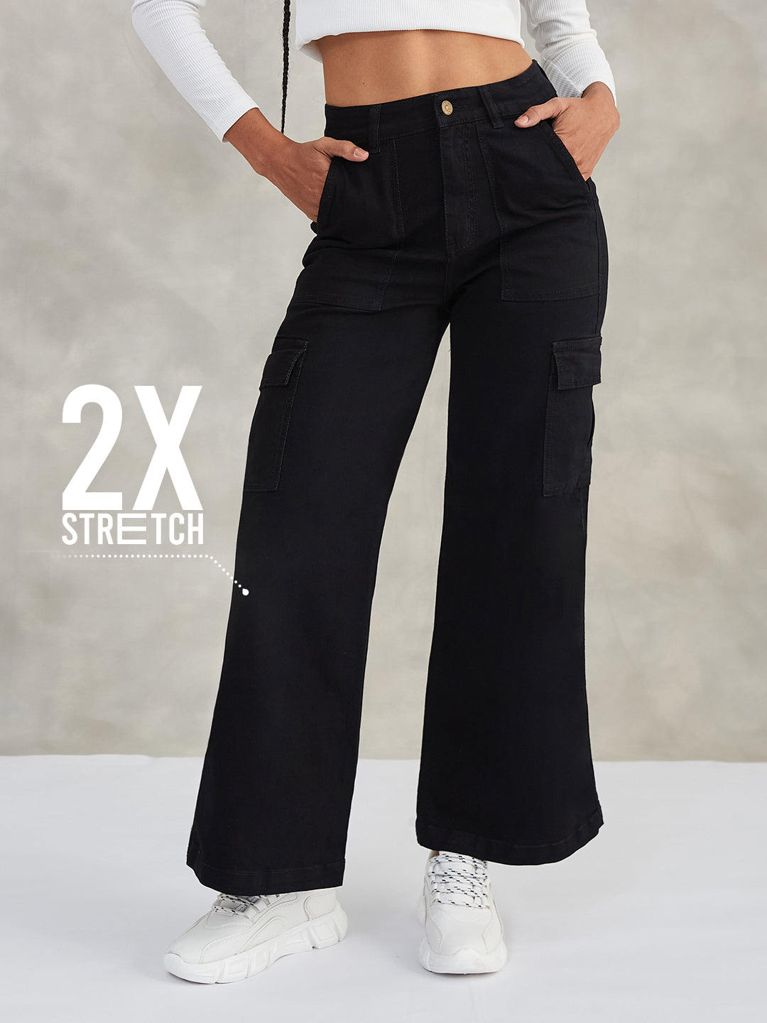 CHASEstretch™ Black Wide-Leg High-Rise Stretchable Denim Jeans for Women