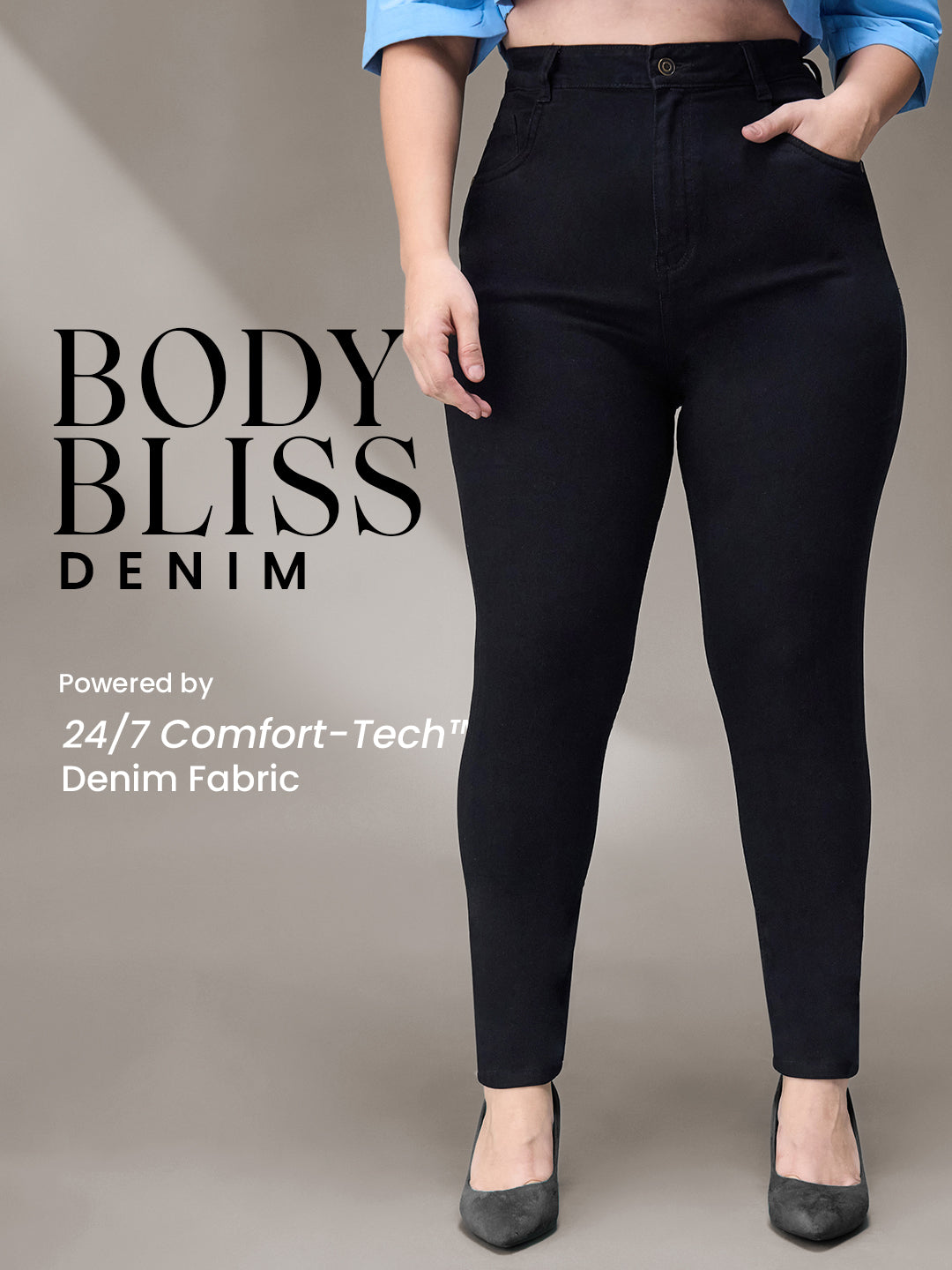 Body Bliss Black Skinny-Fit High-Rise Stretchable Denim Jeans for Women