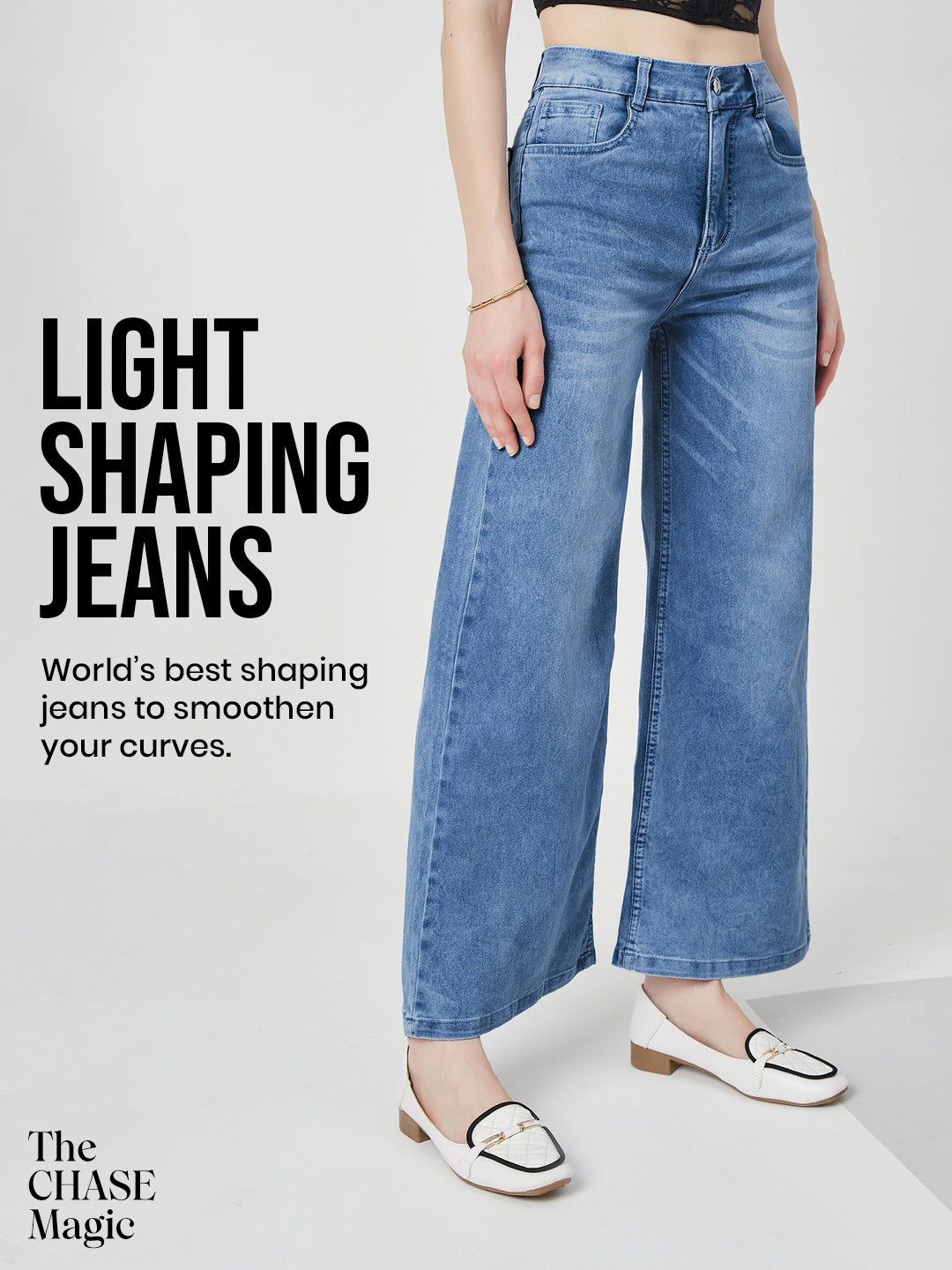 CHASEshape™ Light-Shaping Light Blue Wide-Leg high-rise Stretchable Jeans for Women