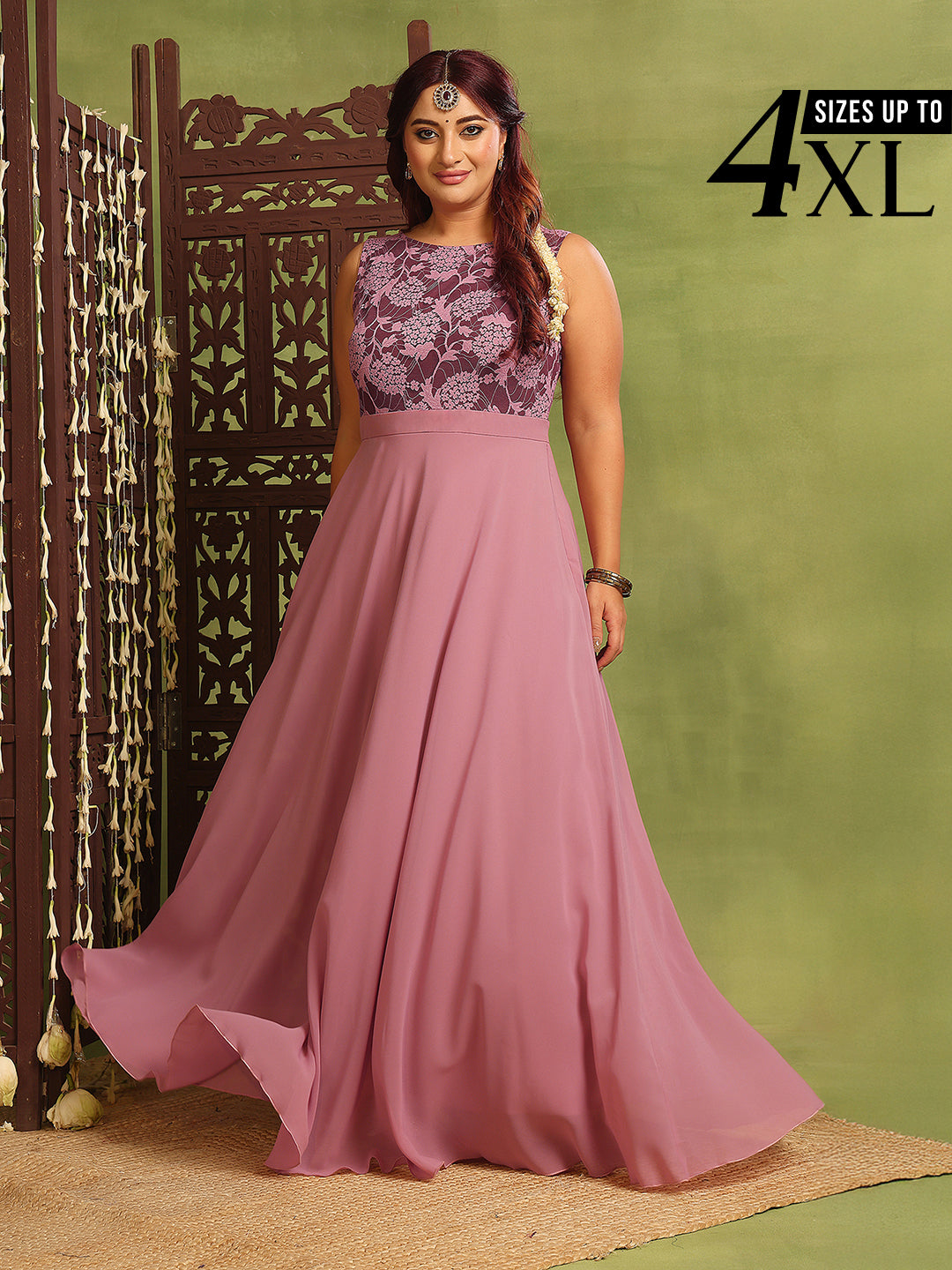 Lavender & Wine Sleeveless Fit and Flare Lace Dress for Women