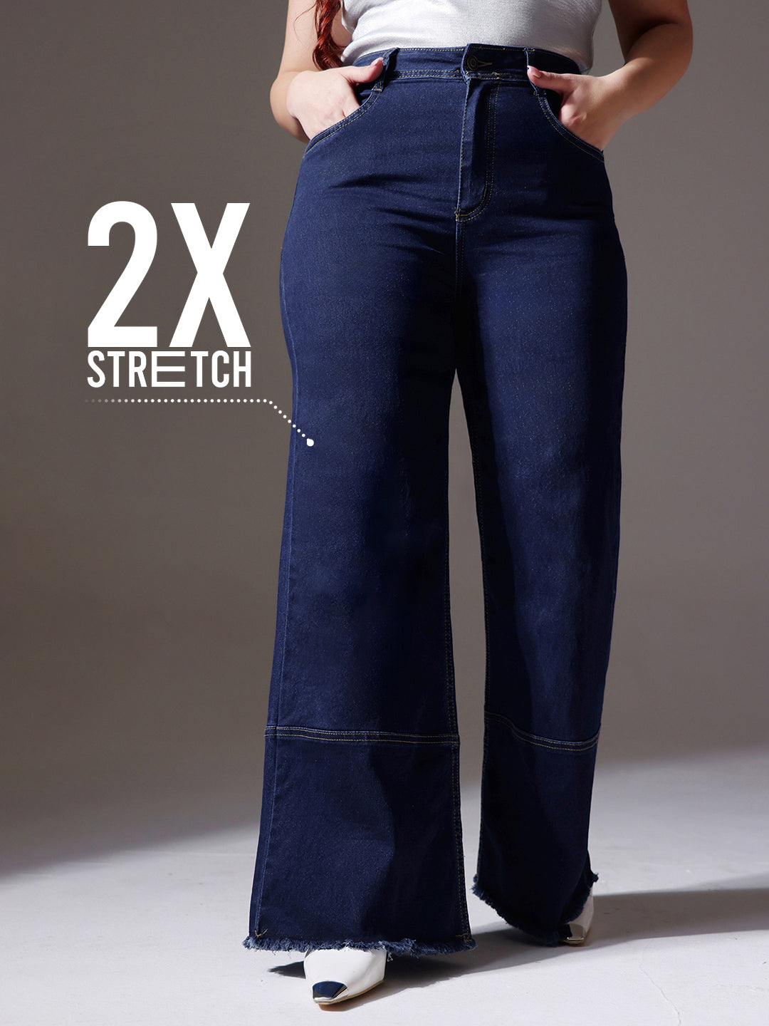 CHASEstretch™ Navy-Blue Wide-Leg High-Rise Stretchable Denim Jeans for Women