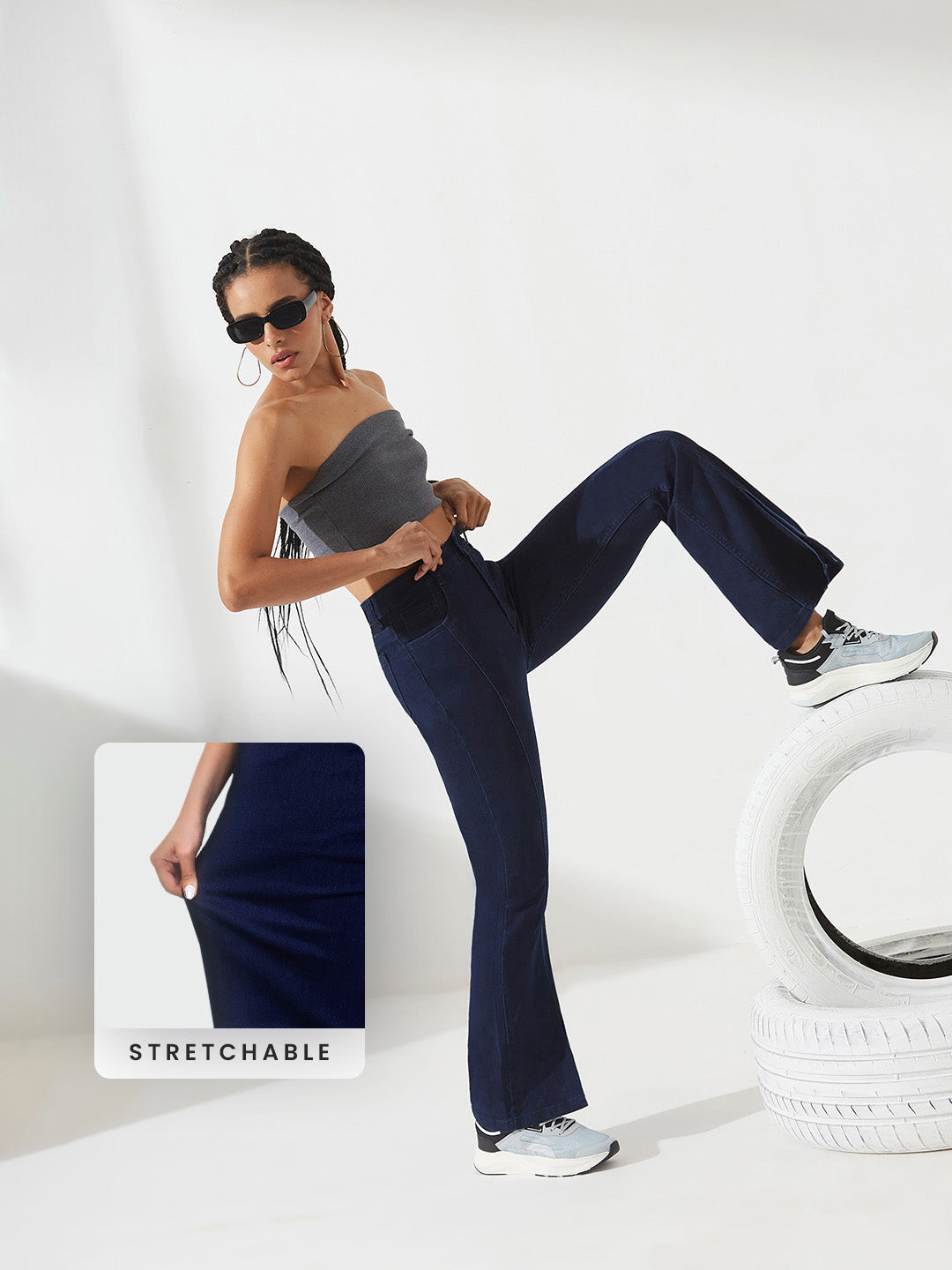 CHASEstretch™ Navy-Blue Bootcut High-Rise Regular Stretchable Denim Jeans for Women