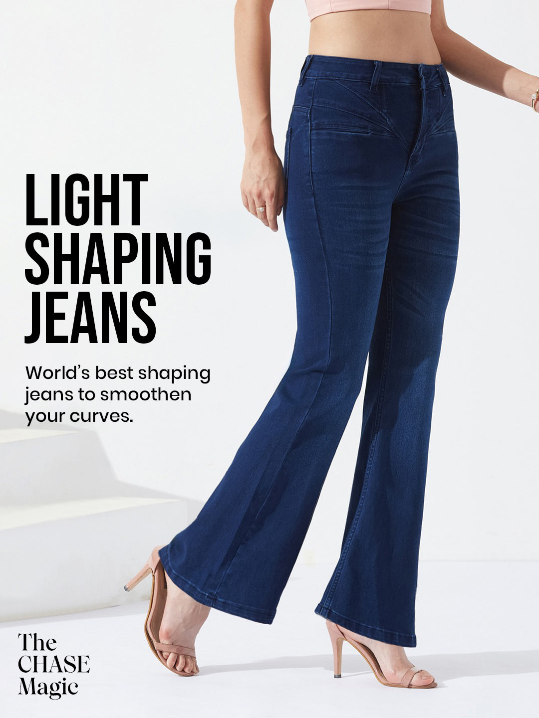 CHASEshape™ Light-Shaping Navy Blue Bootcut high-rise Stretchable Jeans for Women