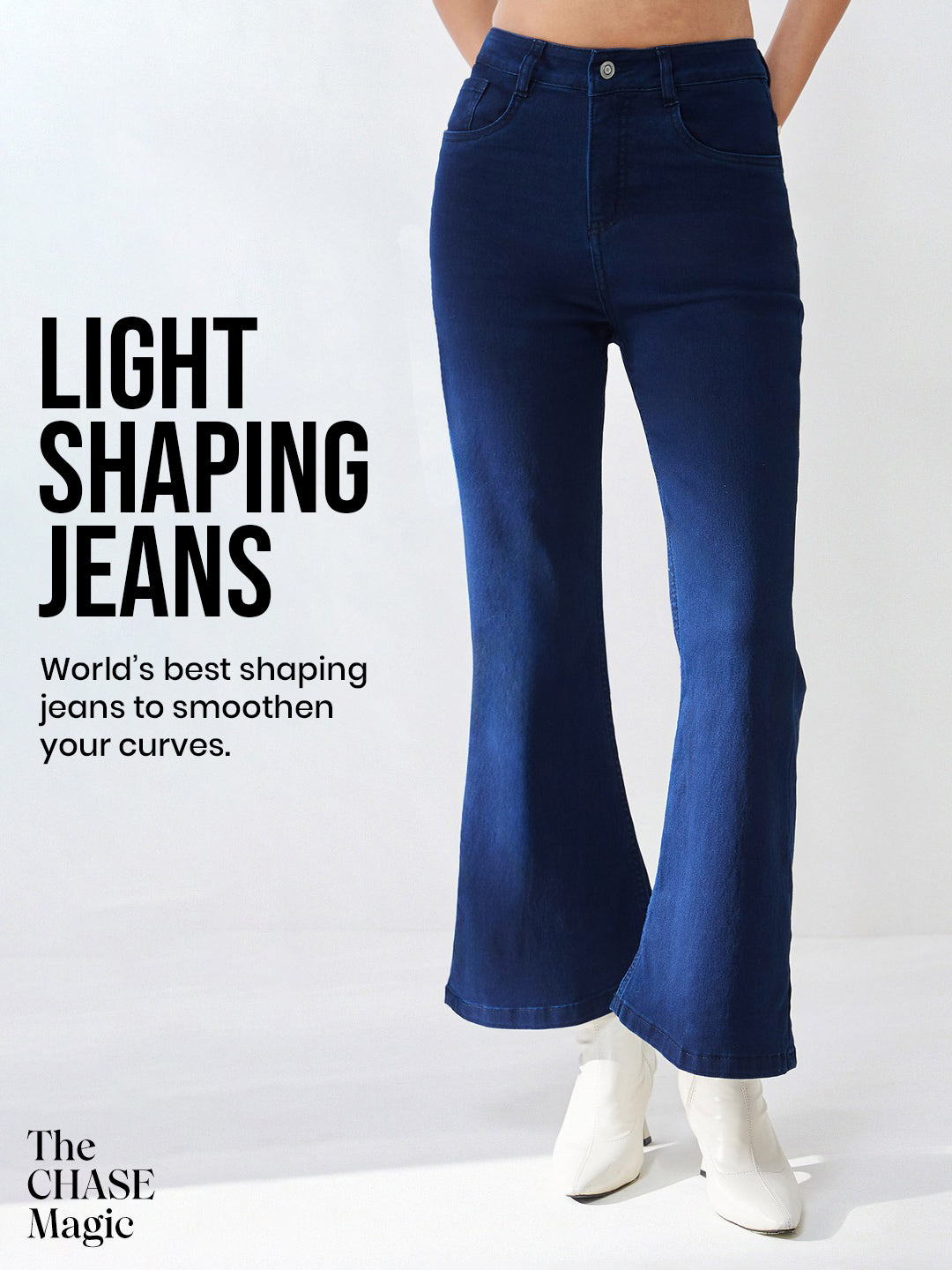 CHASEshape™ Light-Shaping Navy Blue Bootcut High Rise Stretchable Jeans for Women