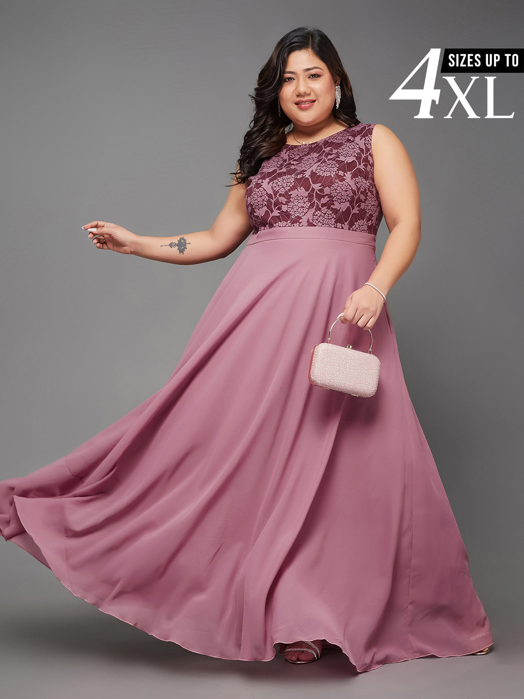 Lavender & Wine Sleeveless Fit and Flare Lace Dress for Women