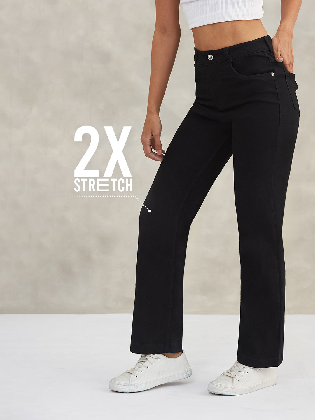 CHASEstretch™ Black Straight-Fit High-Rise Denim Jeans for Women