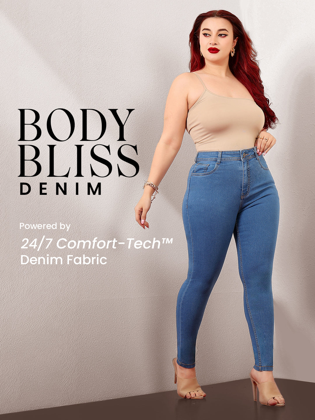 Body Bliss Light-Blue Skinny-Fit High-Rise Distressed Denim Jeans for Women