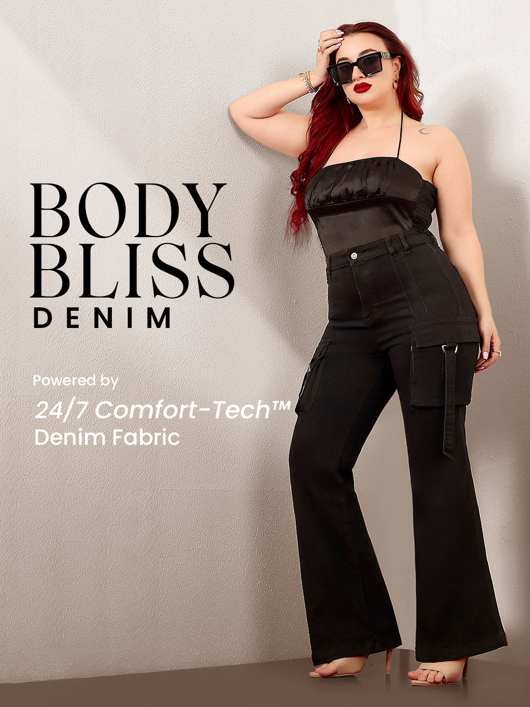 Body Bliss Black Bootcut High-Rise Clean-Look Regular-Length Stretchable Denim Jeans for Women