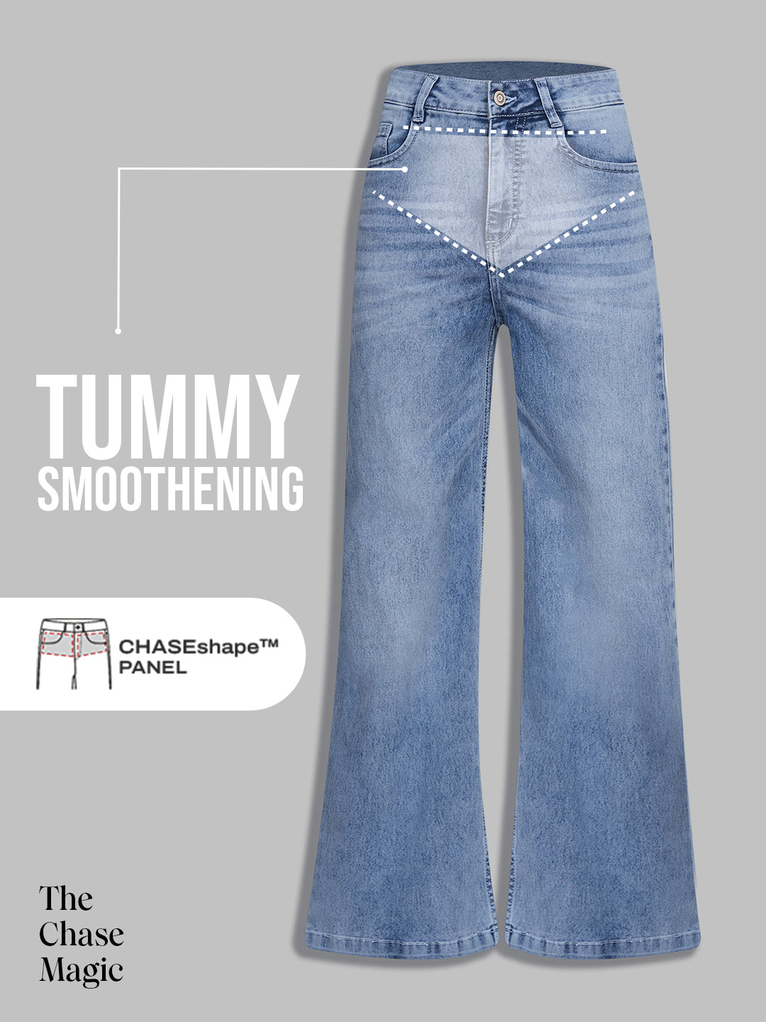 Tummy Smoothening Light-Shaping Wide-Leg High-Rise Light-Blue Denim Jeans
