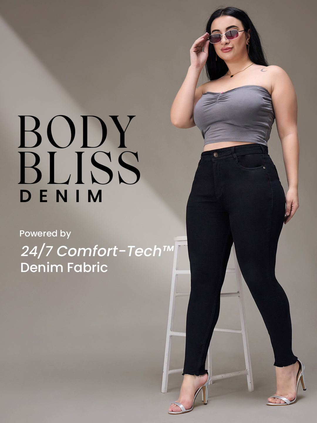 Body Bliss Black Slim-Fit High-Rise Denim Jeans for Women