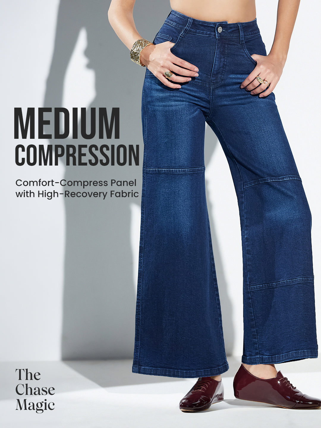 CHASEshape™ Mild Compression Wide-Leg High-Rise Dark Blue Denim Jeans