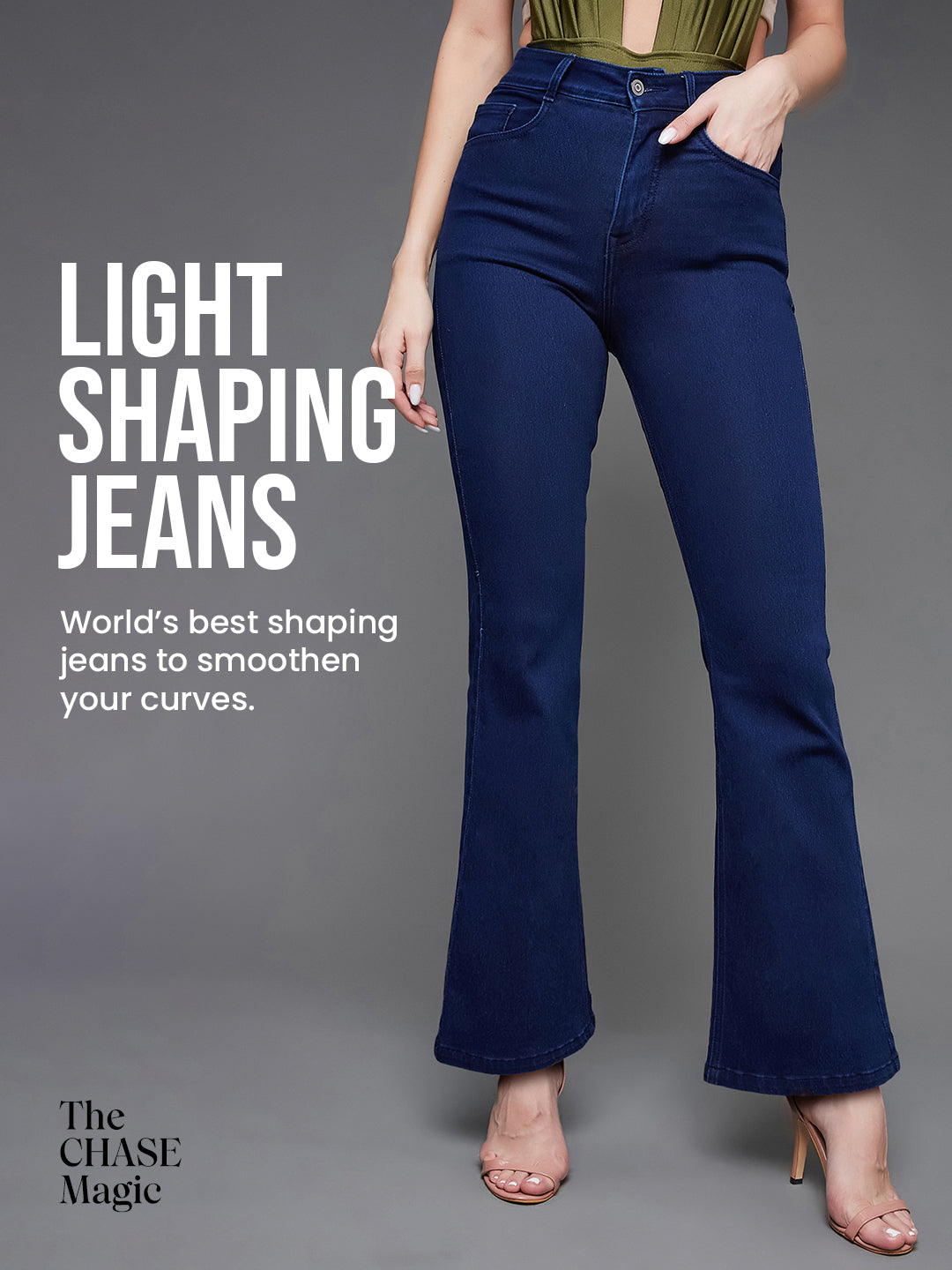 CHASEshape™ Light-Shaping Bootcut High-Rise Navy Blue Denim Jeans for Women — Miss Chase