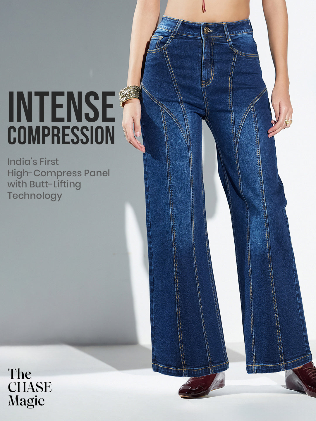 CHASEshape™ Butt-Lifting Wide-Leg High-Rise Navy Blue Denim Jeans