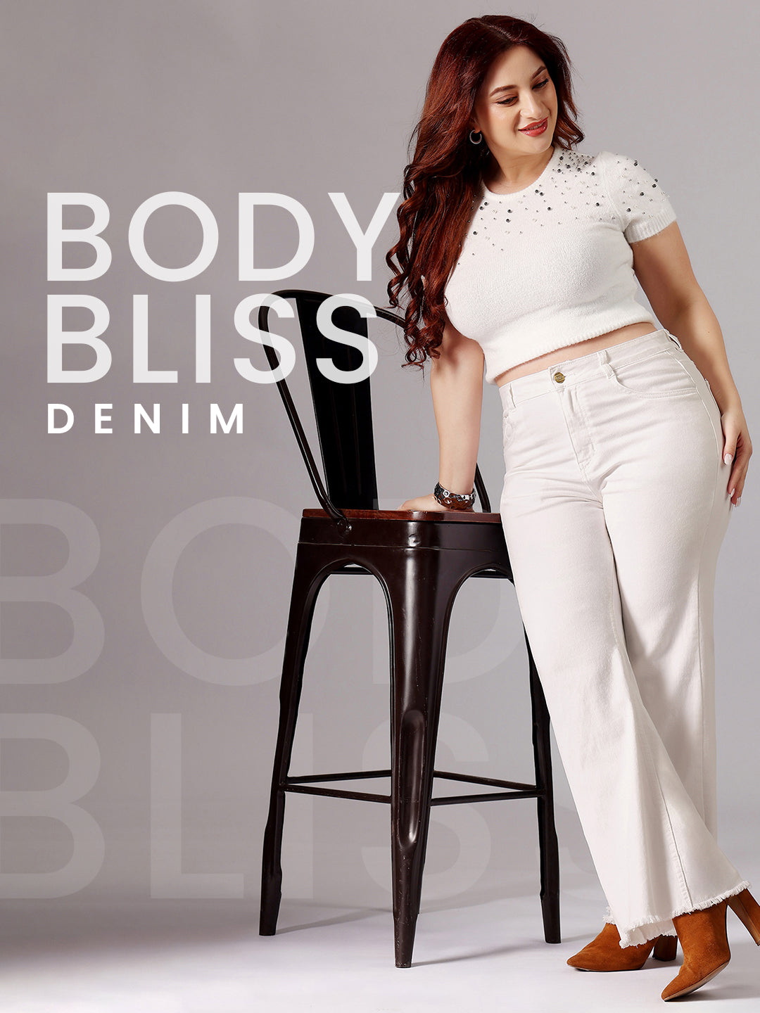 24/7 Comfort White Bootcut High-Rise Clean-Look Stretchable Denim Jeans for Women