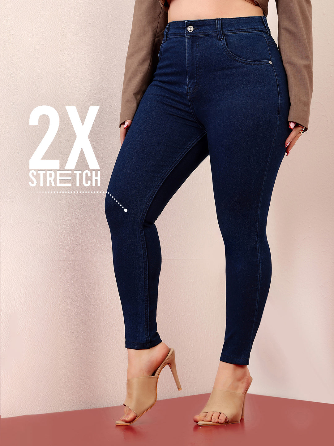 CHASEstretch™ Navy-Blue Skinny-Fit High-Rise Cropped-Length Stretchable Denim Jeans for Women