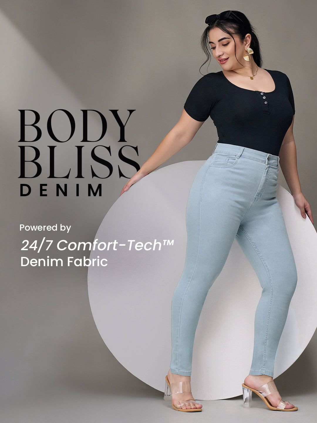Body Bliss Light-Blue Skinny-Fit Fringed Hemline Detailing High-Rise Cropped Solid Stretchable Denim Jeans for Women