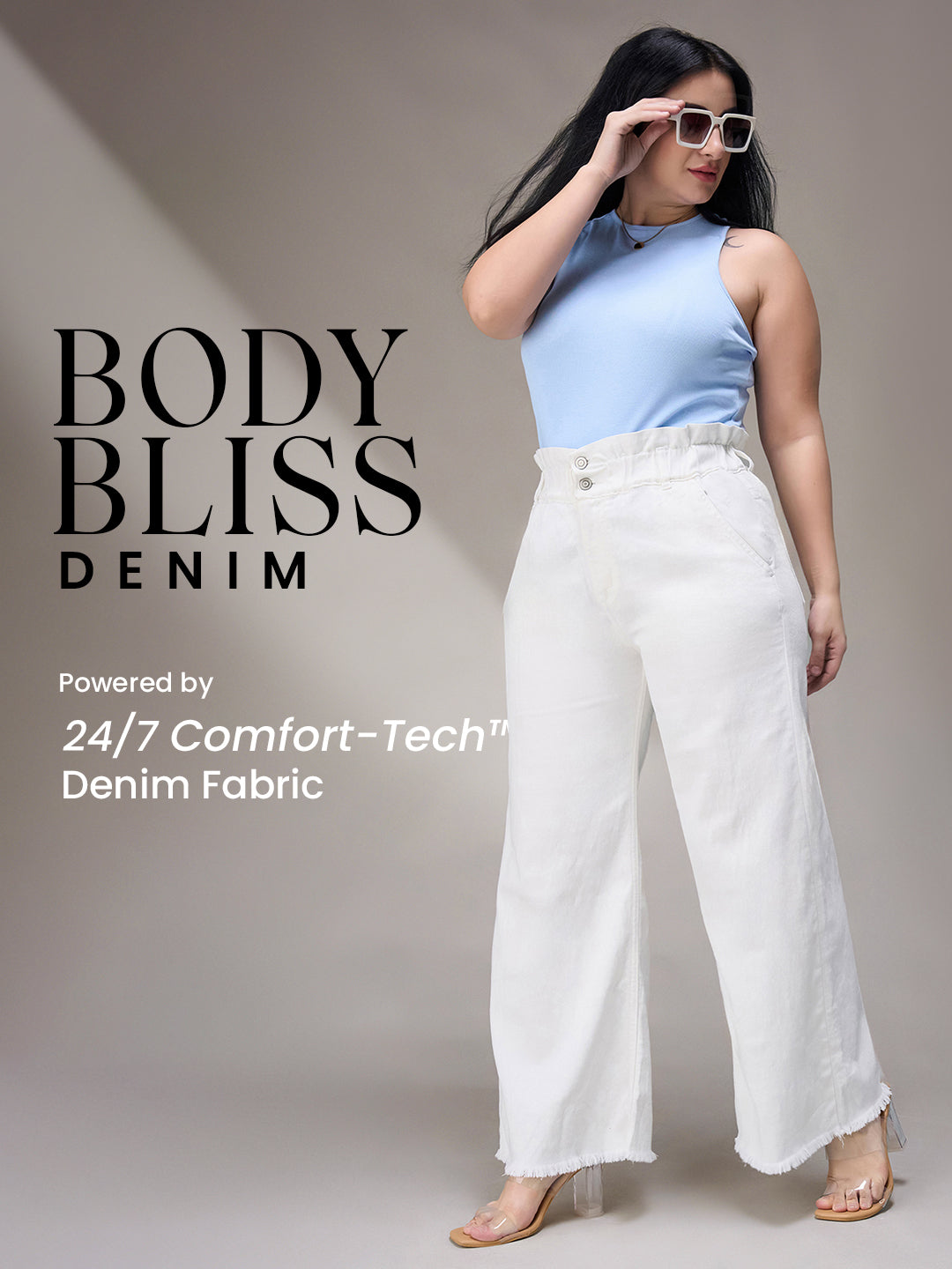 Body Bliss White Flared High-Rise Ankle length Stretchable Denim Jeans for Women