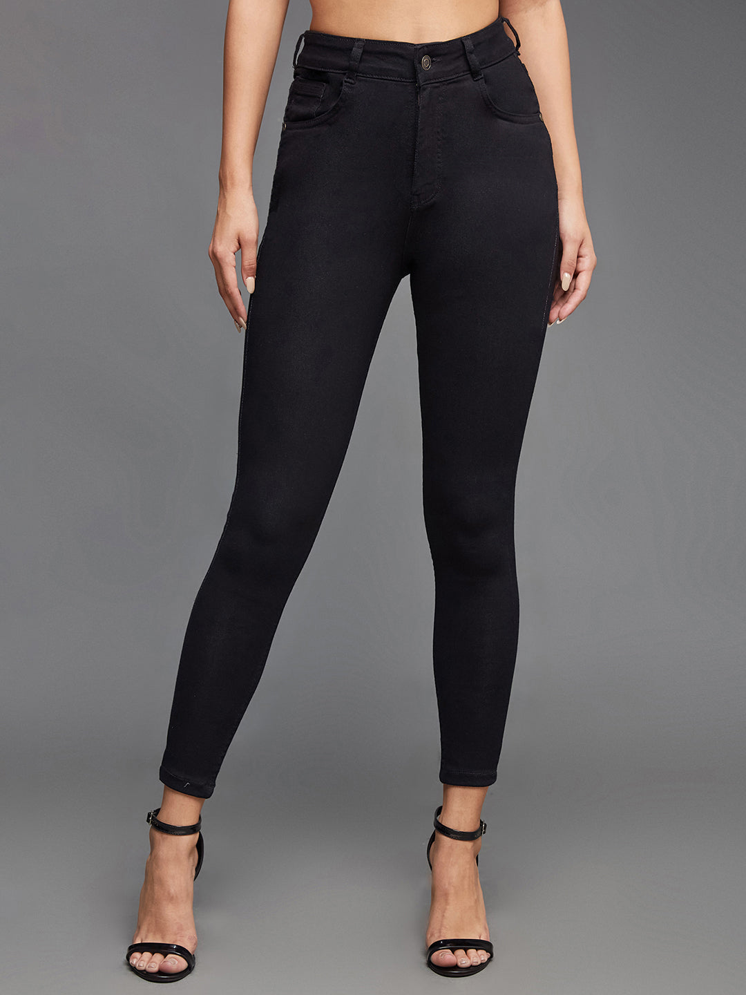 24/7 Comfort Black Skinny-Fit High-Rise Cropped-Length Stretchable Denim Jeans