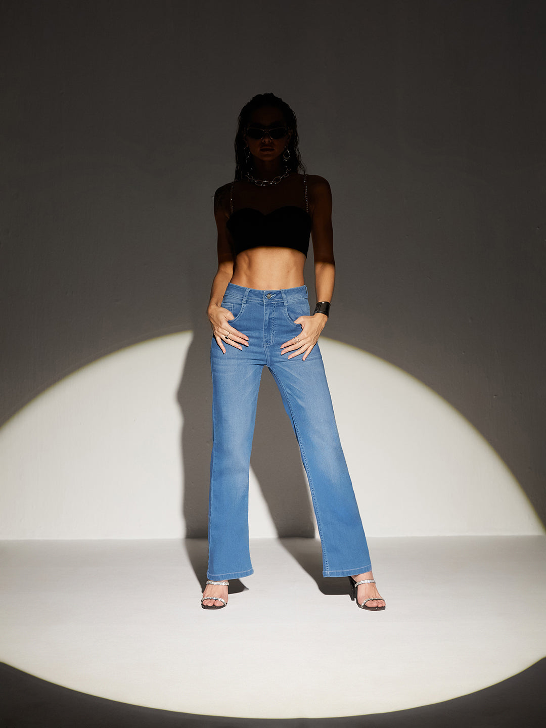 24/7 Comfort Light Blue Wide-Leg Mid-Rise Light Weight Denim Jeans