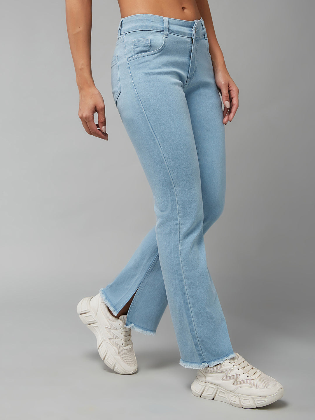 24/7 Comfort Light Blue Bell-Bottom Bootcut Hourglass High-Rise Cropped Stretchable Denim Jeans