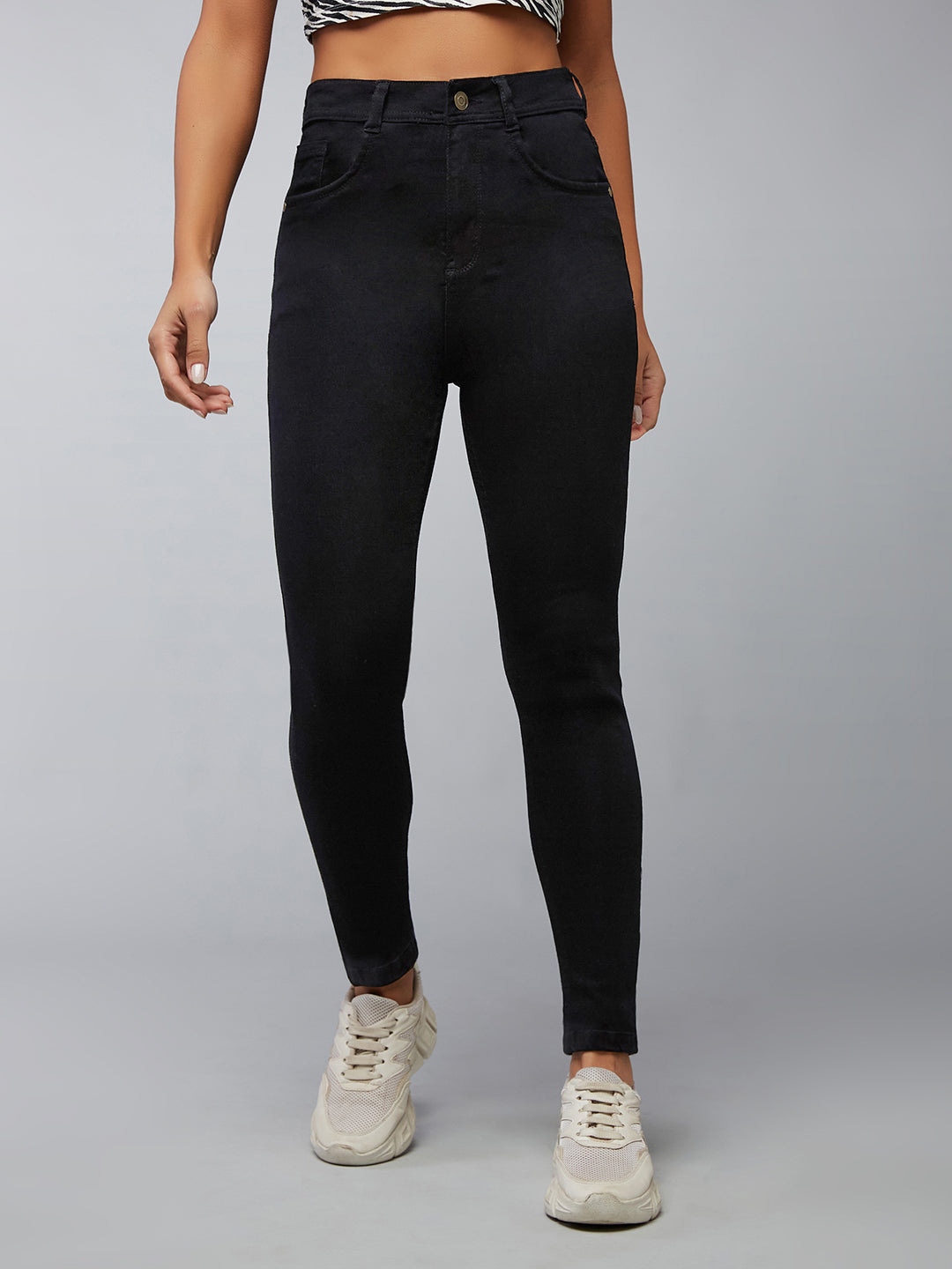 Women's Black Slim-Fit Embellished High-Rise Stretchable Denim Jeans