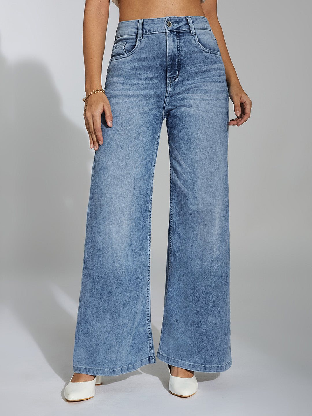 CHASEshape™ Light-Blue Wide-Leg High-Rise Stretchable Denim Jeans