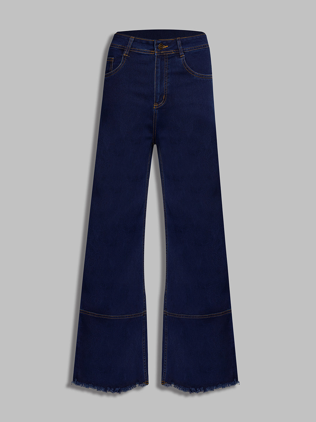 Women's Navy Blue Wide-Leg High-Rise Stretchable Denim Jeans