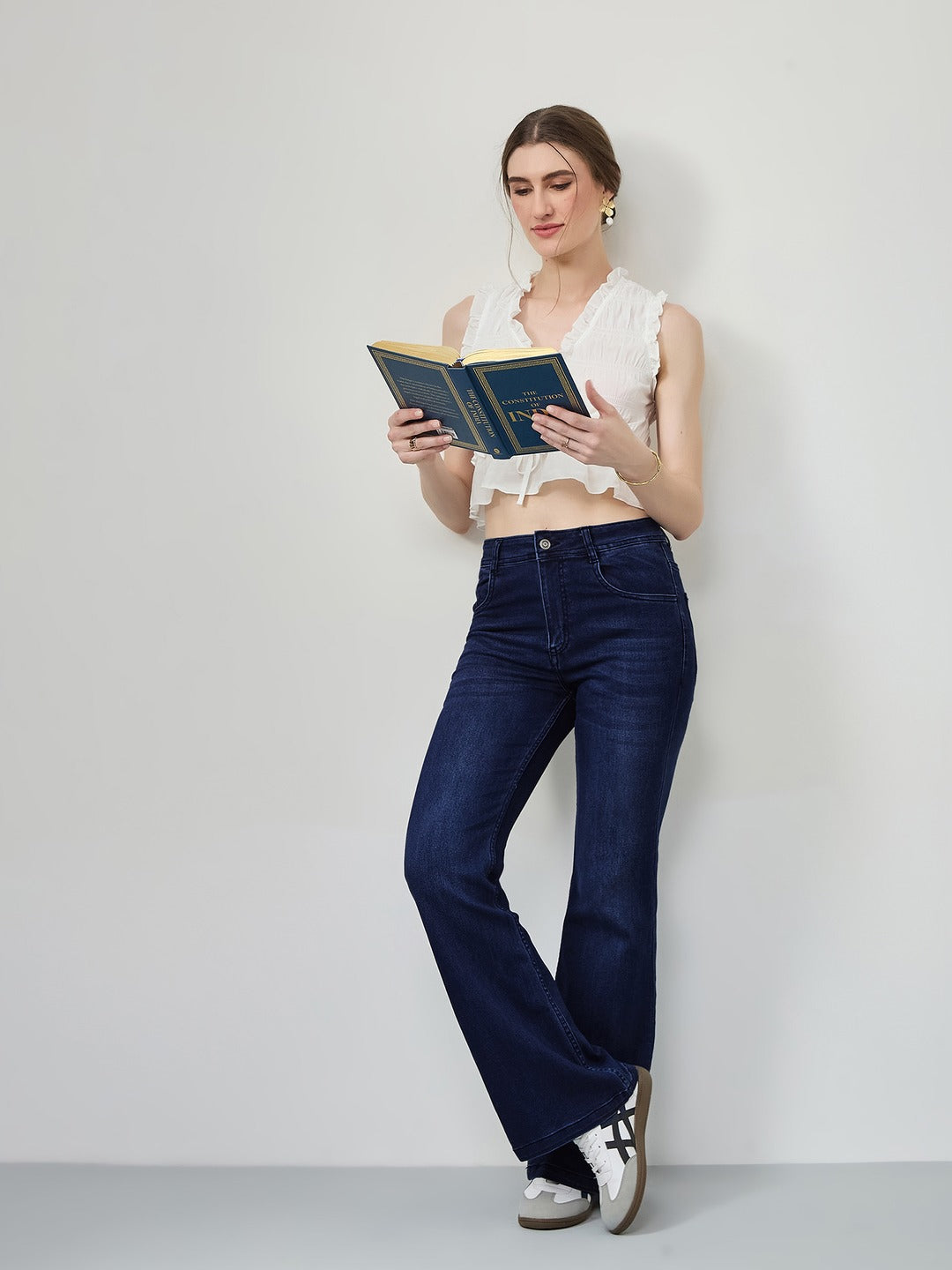 Navy Blue High-Rise Stretchable Bootcut Denim Jeans for Women