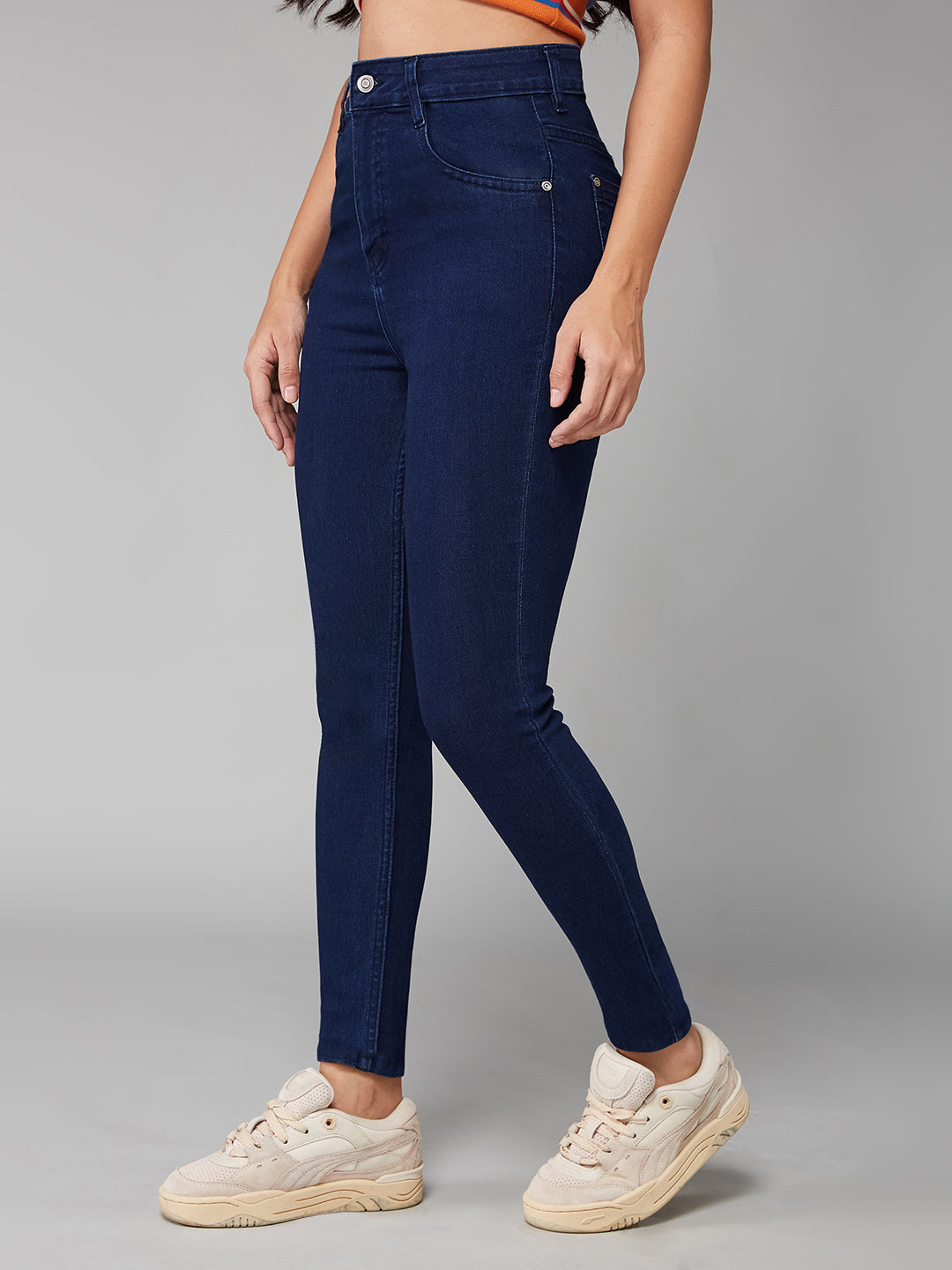 Women's Navy-Blue Skinny-Fit High-Rise Stretchable Denim Jeans