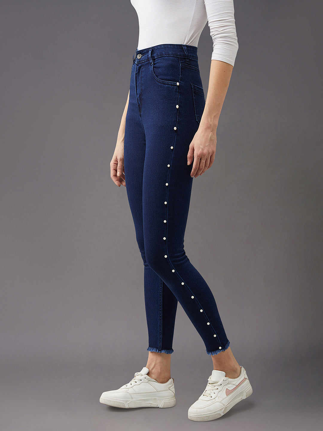 CHASEstretch™ Women's Navy-Blue Cotton Skinny-Fit Cropped High-Rise Stretchable Denim Jeans