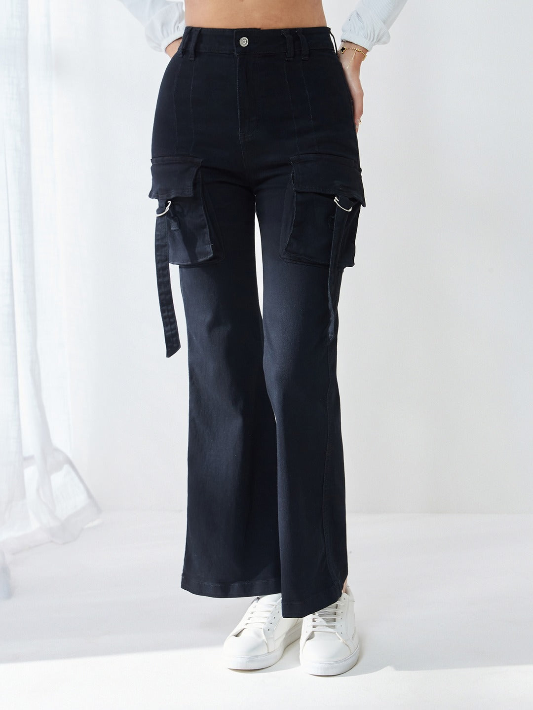 Black Bootcut High-Rise Stretchable Denim Jeans for Women