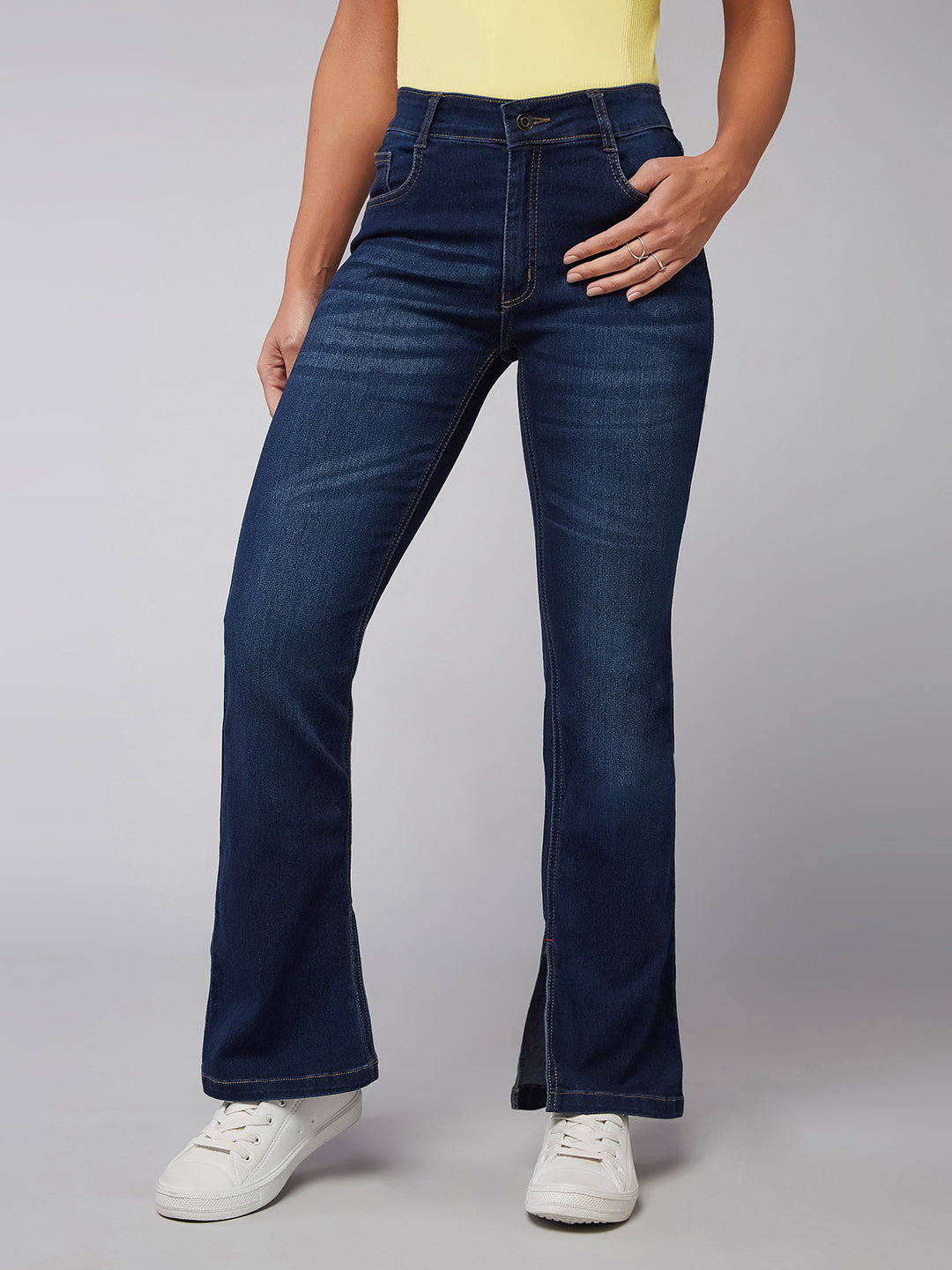 24/7 Comfort Blue Bell-Bottom Bootcut Hourglass Mid-Rise Stretchable Denim Jeans