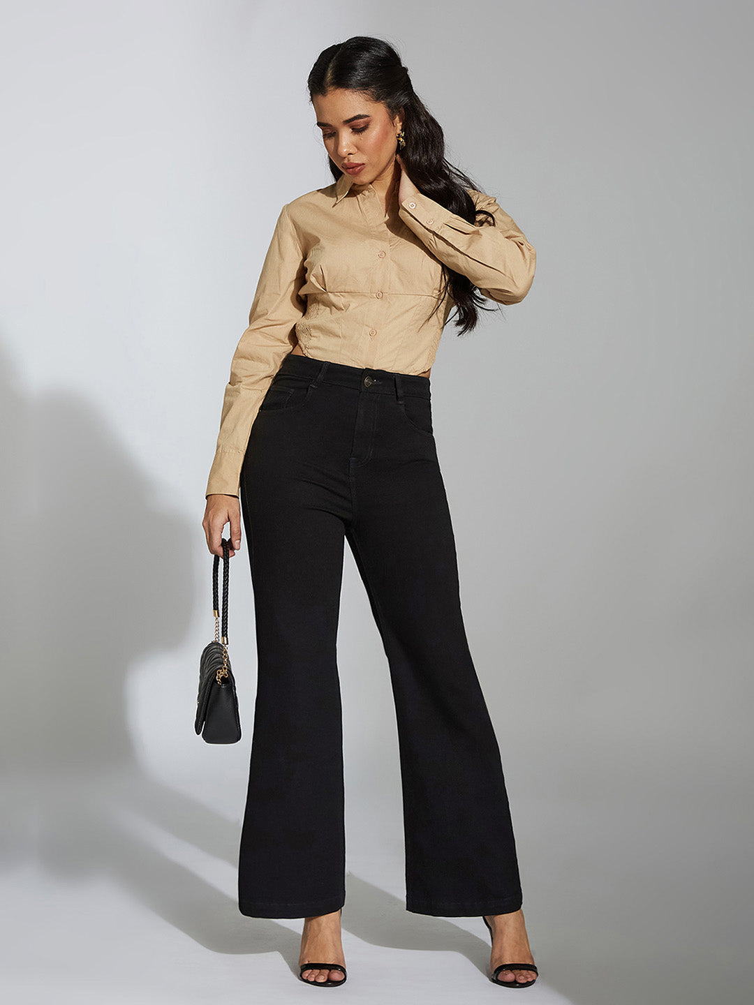Tummy Smoothening Light-Shaping Bootcut High-Rise Black Denim Jeans