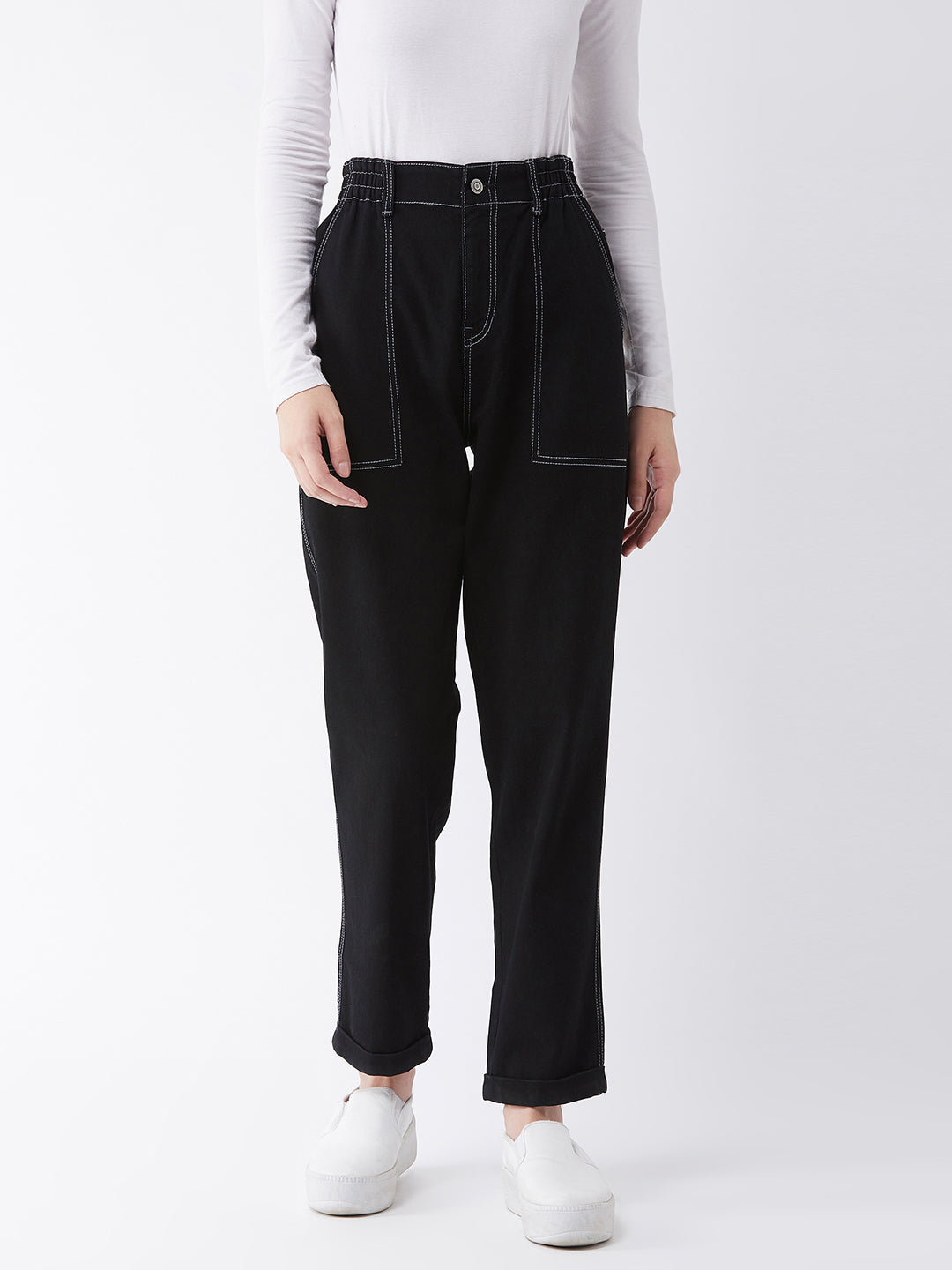 Women's Black Mom's Jean High-Rise Stretchable Denim Jeans