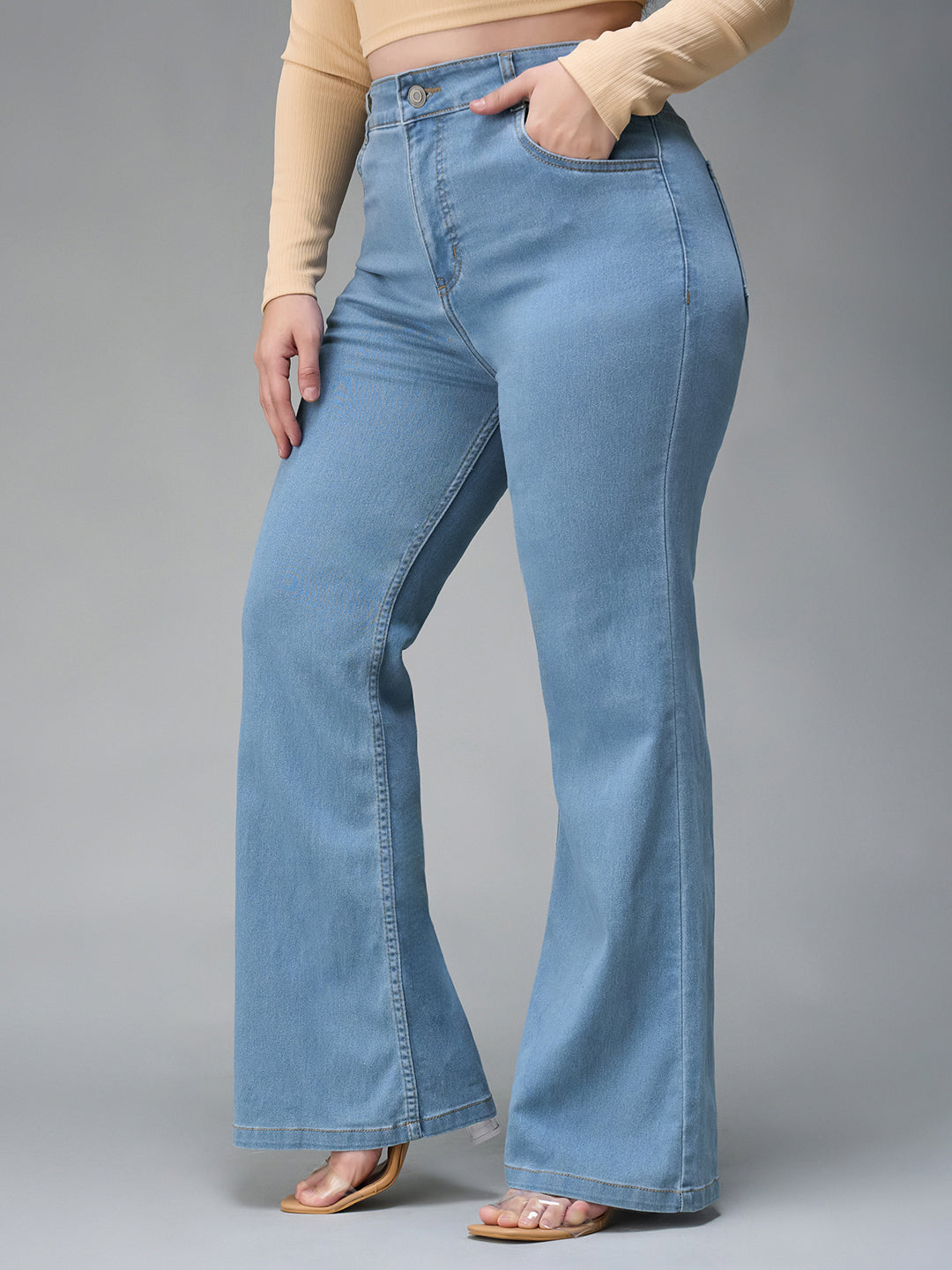 24/7 Comfort Light Blue Bootcut High-Rise Stretchable Denim Jeans
