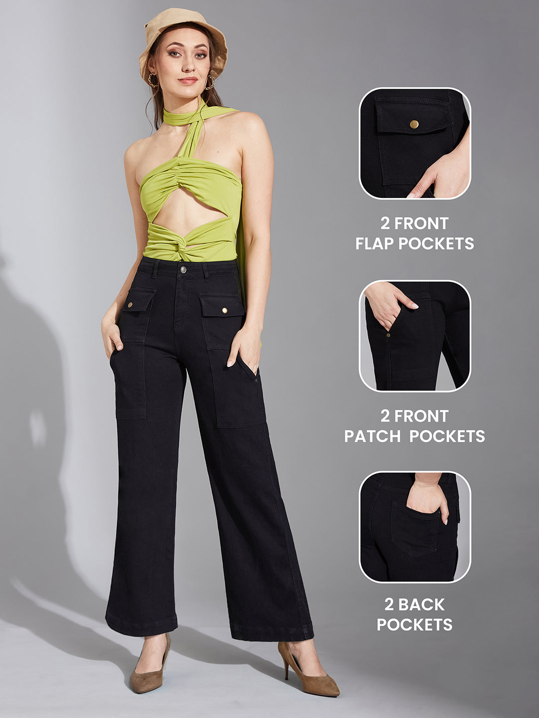 24/7 Comfort Black Flared High-Rise Stretchable Denim Jeans